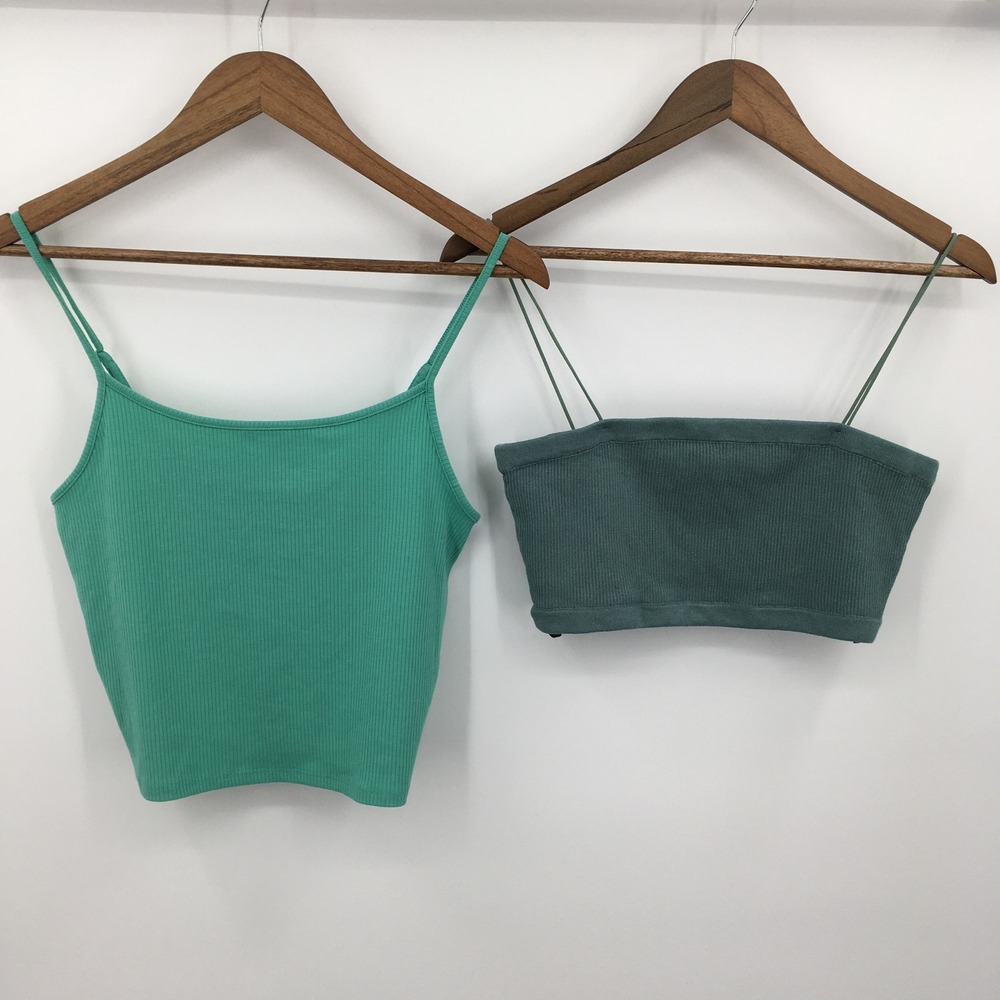 American Eagle Forever 21 Ribbed Crop Top Bundle Juniors L Green Casual Vacation